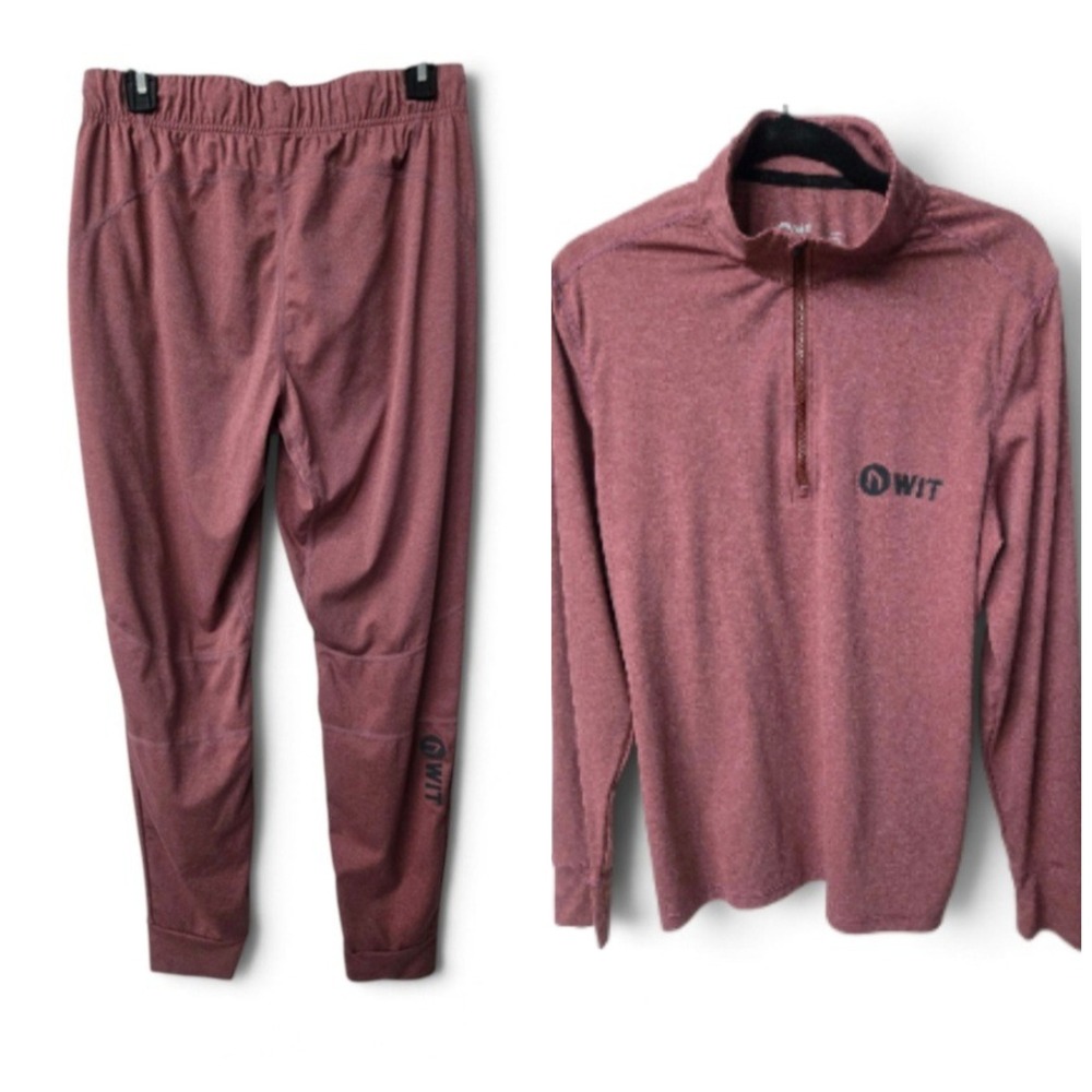 Mens WIT Fitness 2pc Jogger Set Maroon Heather M 1/4 Zip Tracksuit Streetwear